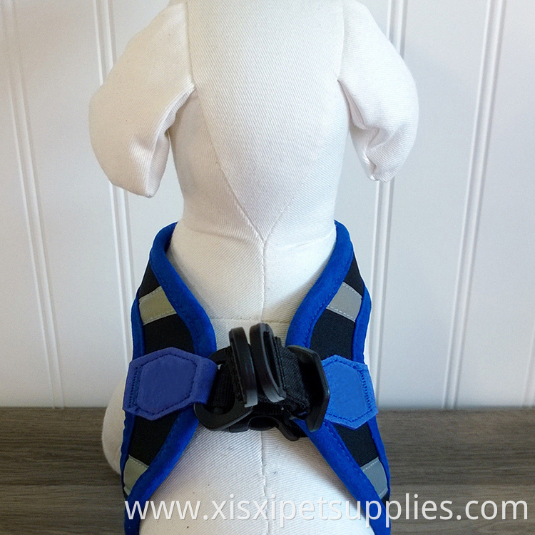 Simple Easy on Reflective Strip Blue Color Neoprene Dog Harness